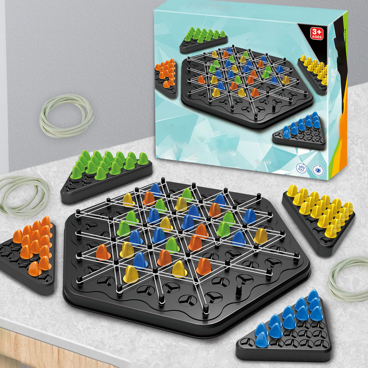 Joc strategic educativ cu benzi elastice | TRIANGLE GAME