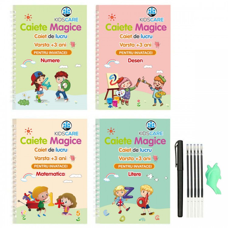 Set 4 Caiete Caligrafie + (1 pix, 2 Rezerve, 1 Suporti Scriere)